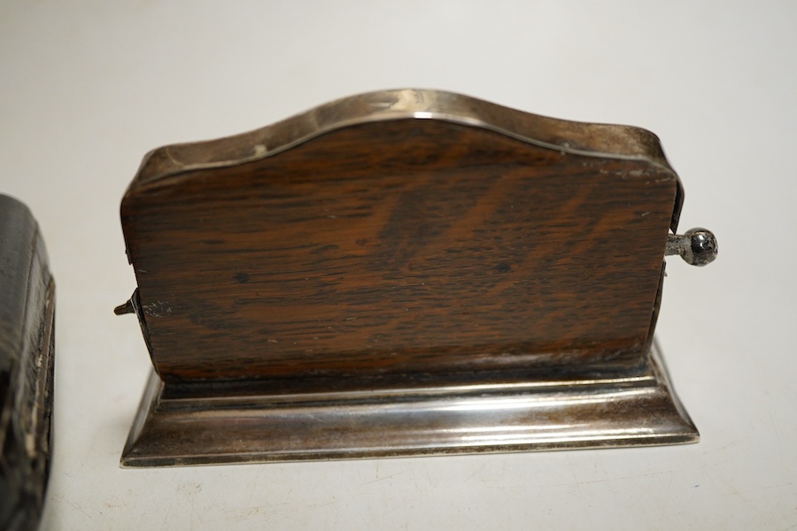 An Edwardian silver perpetual desk calendar, Birmingham, 1907, E F Braham, initalled, (mechanism a/f) together with an engine turned propelling pencil and a Swiss open faced poclet watch contained within a silver faced l